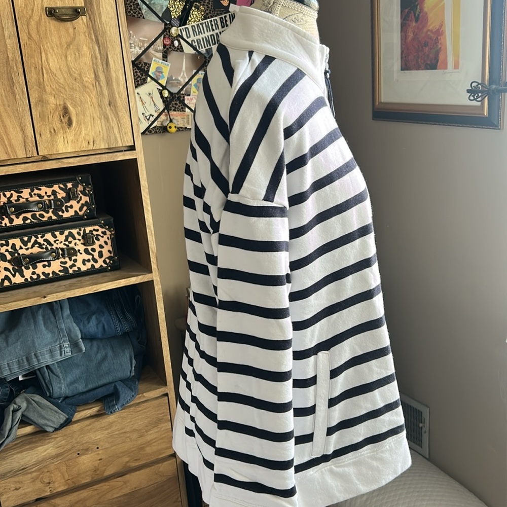 Talbots Black and White Zip Up Sweater with Stripes - XL - Picture 2 of 5